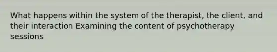 What happens within the system of the therapist, the client, and their interaction Examining the content of psychotherapy sessions