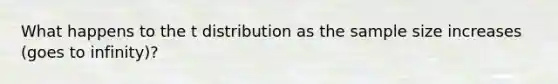 What happens to the t distribution as the sample size increases (goes to infinity)?