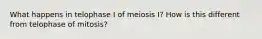 What happens in telophase I of meiosis I? How is this different from telophase of mitosis?