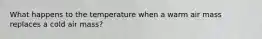 What happens to the temperature when a warm air mass replaces a cold air mass?