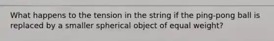 What happens to the tension in the string if the ping-pong ball is replaced by a smaller spherical object of equal weight?