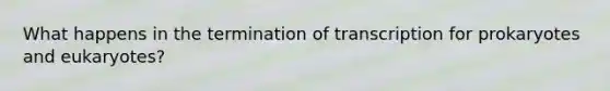 What happens in the termination of transcription for prokaryotes and eukaryotes?