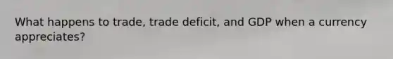 What happens to trade, trade deficit, and GDP when a currency appreciates?