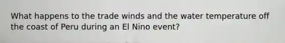 What happens to the trade winds and the water temperature off the coast of Peru during an El Nino event?