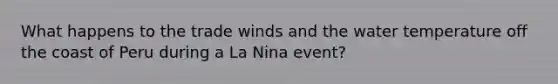 What happens to the trade winds and the water temperature off the coast of Peru during a La Nina event?