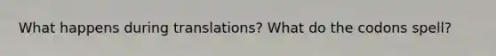 What happens during translations? What do the codons spell?