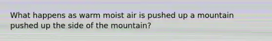 What happens as warm moist air is pushed up a mountain pushed up the side of the mountain?