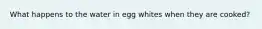 What happens to the water in egg whites when they are cooked?