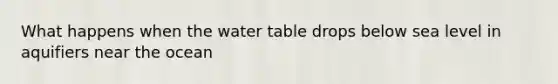 What happens when <a href='https://www.questionai.com/knowledge/kra6qgcwqy-the-water-table' class='anchor-knowledge'>the water table</a> drops below sea level in aquifiers near the ocean