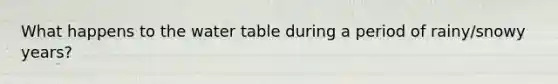 What happens to the water table during a period of rainy/snowy years?