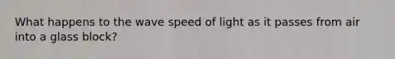 What happens to the wave speed of light as it passes from air into a glass block?