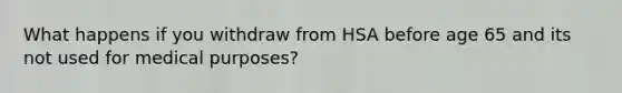 What happens if you withdraw from HSA before age 65 and its not used for medical purposes?