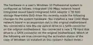 The hardware in a user's Windows 10 Professional system is configured as follows: Integrated 100 Mbps network board Integrated sound board Integrated SATA adapter 1 TB SSD storage Rewritable DVD drive You recently made the following changes to the system hardware: You installed a new 1000 Mbps network board in an expansion slot in the original motherboard. You connected a new Blu-ray optical drive to a SATA connector on the original motherboard. You connected a new 2 TB hard disk drive to a SATA connector on the original motherboard. Which of the following are true concerning the activation status of the copy of Windows 10 installed on this system? (Select three.)