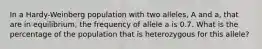 In a Hardy-Weinberg population with two alleles, A and a, that are in equilibrium, the frequency of allele a is 0.7. What is the percentage of the population that is heterozygous for this allele?