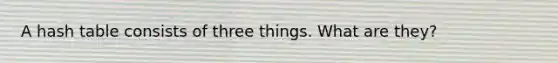 A hash table consists of three things. What are they?