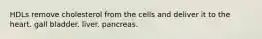 HDLs remove cholesterol from the cells and deliver it to the heart. gall bladder. liver. pancreas.