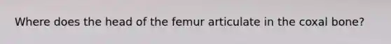 Where does the head of the femur articulate in the coxal bone?