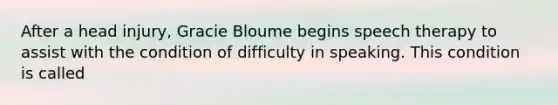 After a head injury, Gracie Bloume begins speech therapy to assist with the condition of difficulty in speaking. This condition is called