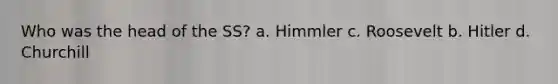 Who was the head of the SS? a. Himmler c. Roosevelt b. Hitler d. Churchill