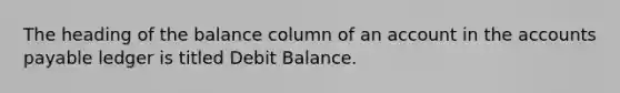 The heading of the balance column of an account in the accounts payable ledger is titled Debit Balance.