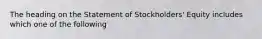 The heading on the Statement of Stockholders' Equity includes which one of the following