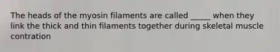 The heads of the myosin filaments are called _____ when they link the thick and thin filaments together during skeletal muscle contration