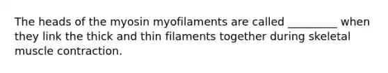 The heads of the myosin myofilaments are called _________ when they link the thick and thin filaments together during skeletal muscle contraction.