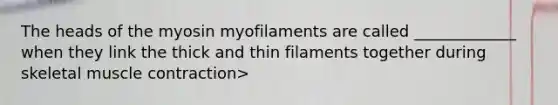 The heads of the myosin myofilaments are called _____________ when they link the thick and thin filaments together during skeletal muscle contraction>