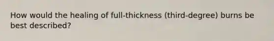 How would the healing of full-thickness (third-degree) burns be best described?