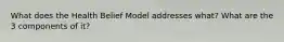 What does the Health Belief Model addresses what? What are the 3 components of it?