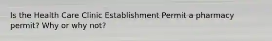 Is the Health Care Clinic Establishment Permit a pharmacy permit? Why or why not?