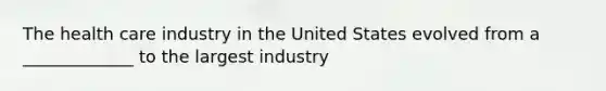 The health care industry in the United States evolved from a _____________ to the largest industry