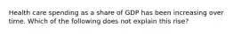 Health care spending as a share of GDP has been increasing over time. Which of the following does not explain this rise?