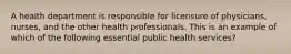 A health department is responsible for licensure of physicians, nurses, and the other health professionals. This is an example of which of the following essential public health services?