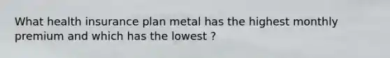 What health insurance plan metal has the highest monthly premium and which has the lowest ?