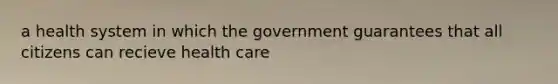 a health system in which the government guarantees that all citizens can recieve health care