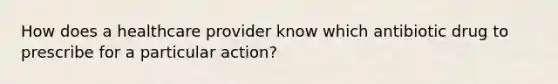 How does a healthcare provider know which antibiotic drug to prescribe for a particular action?