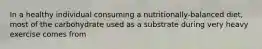 In a healthy individual consuming a nutritionally-balanced diet, most of the carbohydrate used as a substrate during very heavy exercise comes from