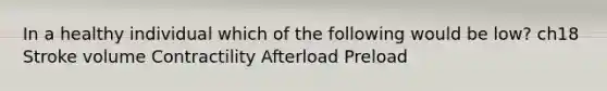 In a healthy individual which of the following would be low? ch18 Stroke volume Contractility Afterload Preload