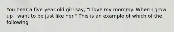 You hear a five-year-old girl say, "I love my mommy. When I grow up I want to be just like her." This is an example of which of the following