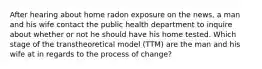 After hearing about home radon exposure on the news, a man and his wife contact the public health department to inquire about whether or not he should have his home tested. Which stage of the transtheoretical model (TTM) are the man and his wife at in regards to the process of change?