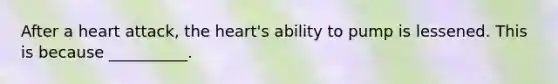 After a heart attack, the heart's ability to pump is lessened. This is because __________.