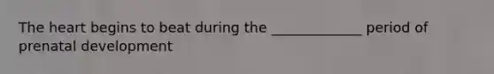 The heart begins to beat during the _____________ period of prenatal development