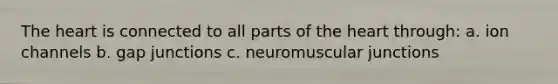 The heart is connected to all parts of the heart through: a. ion channels b. gap junctions c. neuromuscular junctions