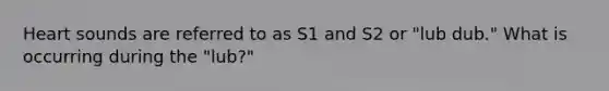 Heart sounds are referred to as S1 and S2 or "lub dub." What is occurring during the "lub?"