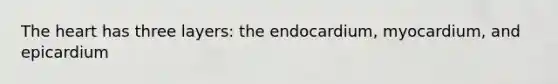 The heart has three layers: the endocardium, myocardium, and epicardium