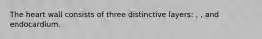 The heart wall consists of three distinctive layers: , , and endocardium.