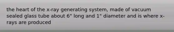 the heart of the x-ray generating system, made of vacuum sealed glass tube about 6" long and 1" diameter and is where x-rays are produced