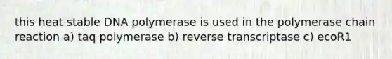 this heat stable DNA polymerase is used in the polymerase chain reaction a) taq polymerase b) reverse transcriptase c) ecoR1