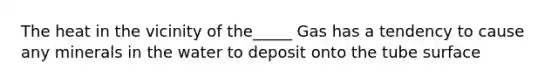 The heat in the vicinity of the_____ Gas has a tendency to cause any minerals in the water to deposit onto the tube surface